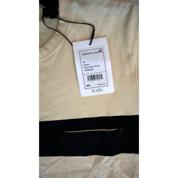 Theory Men's Sz Medium Straw Yellow Essential Bar Geometric Print T-Shirt $95 - Picture 3 of 9
